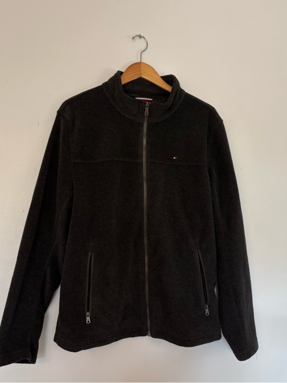 Tommy Hilfiger Men's Charcoal Full-Zip Fleece Jacket with Stand Collar
